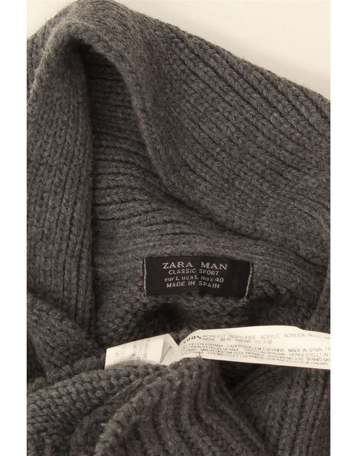 ZARA Homme Col Châle Pull Pull Large Gris Acrylique
