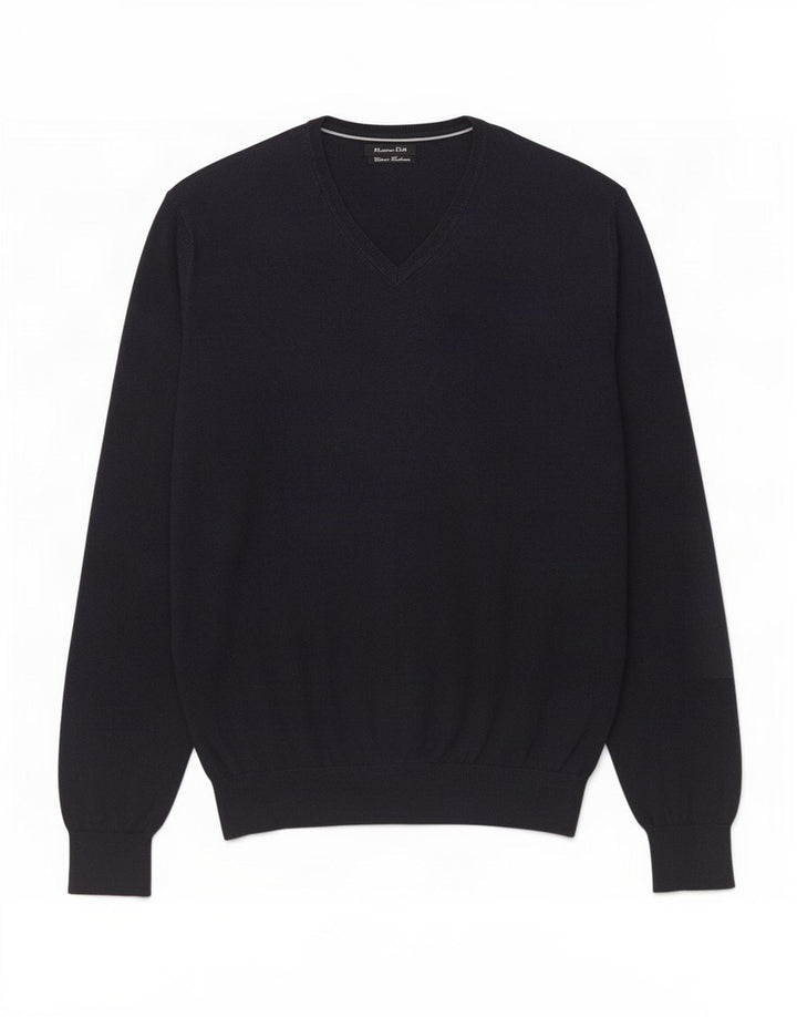 Massimo Dutti Pull col V Homme Bleu Marine Moyen Coton