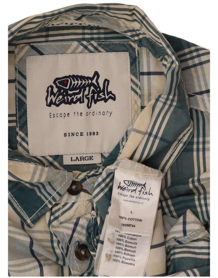 Weird Fish Chemise à manches courtes pour homme en coton à carreaux verts