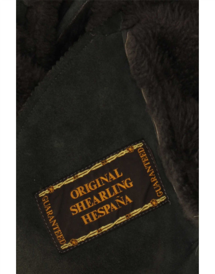 manteau en peau de mouton vintage pour femmes UK 14 Gris moyen