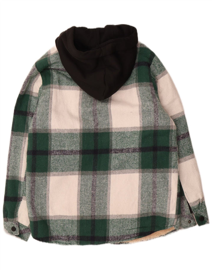 veste utilitaire sherpa à capuche vintage pour hommes UK 36 petit polyester à carreaux verts