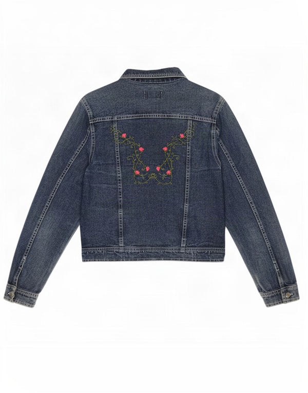 veste en denim femme vintage UK 14 Grand Bleu Floral