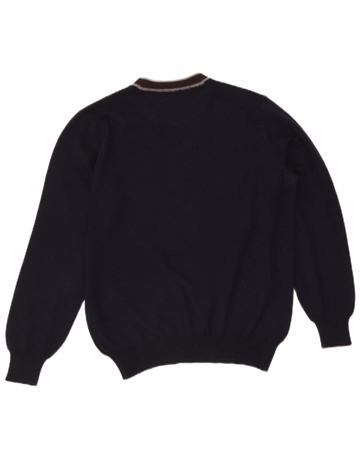 Fay Pull col V pour homme en laine vierge color block bleu marine moyen