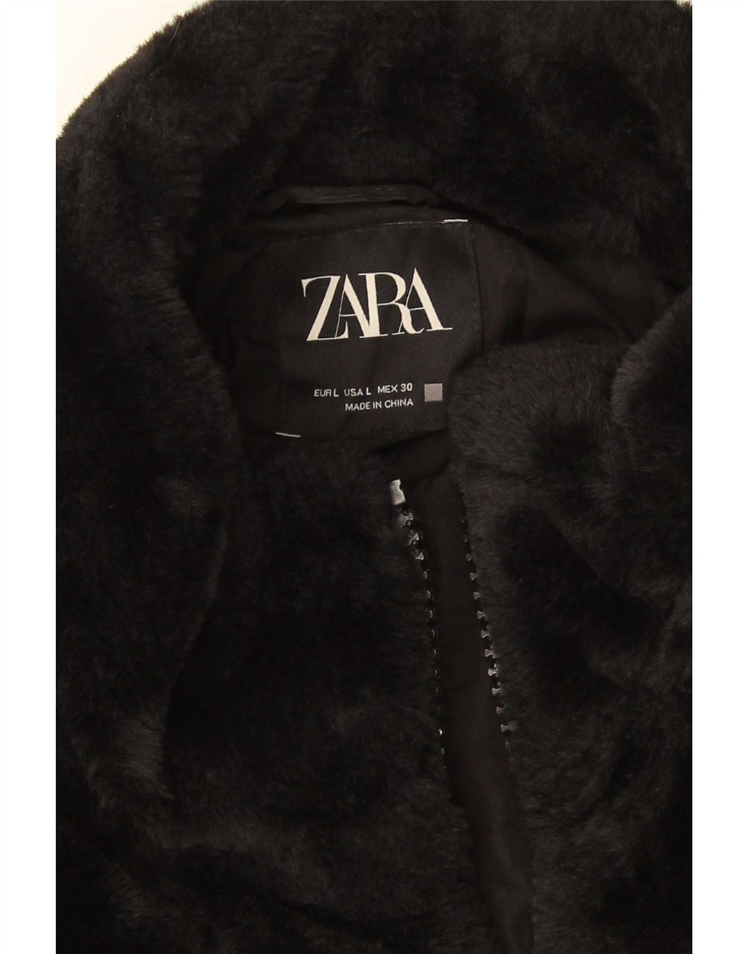 Zara Veste en fausse fourrure pour femme UK 16 Large Noir Polyester