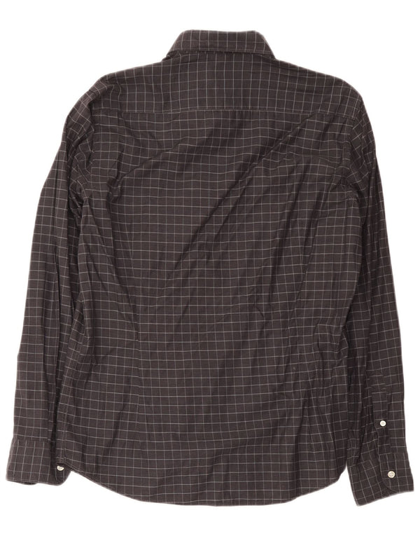 Massimo Dutti Chemise Homme Grand Carreau Gris Coton