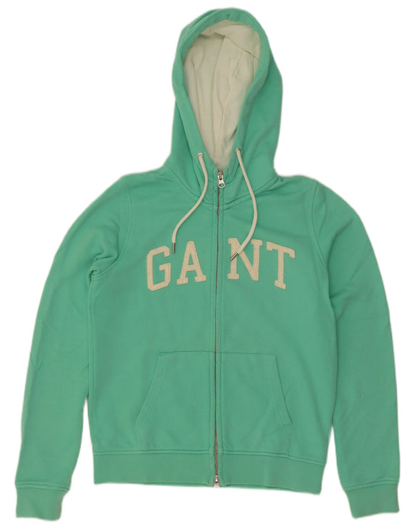 Gant Womens Graphic Zip Hoodie Sweater UK 10 Small Green Cotton
