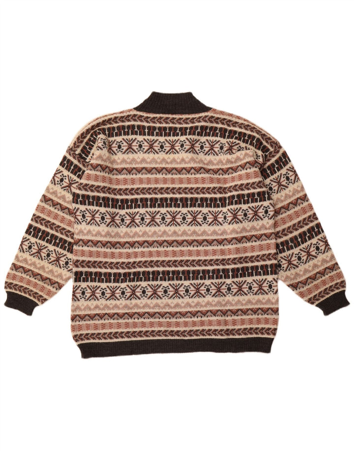 vintage Mens Turtle Neck Jumper Pull Moyen Beige Fair Isle Laine