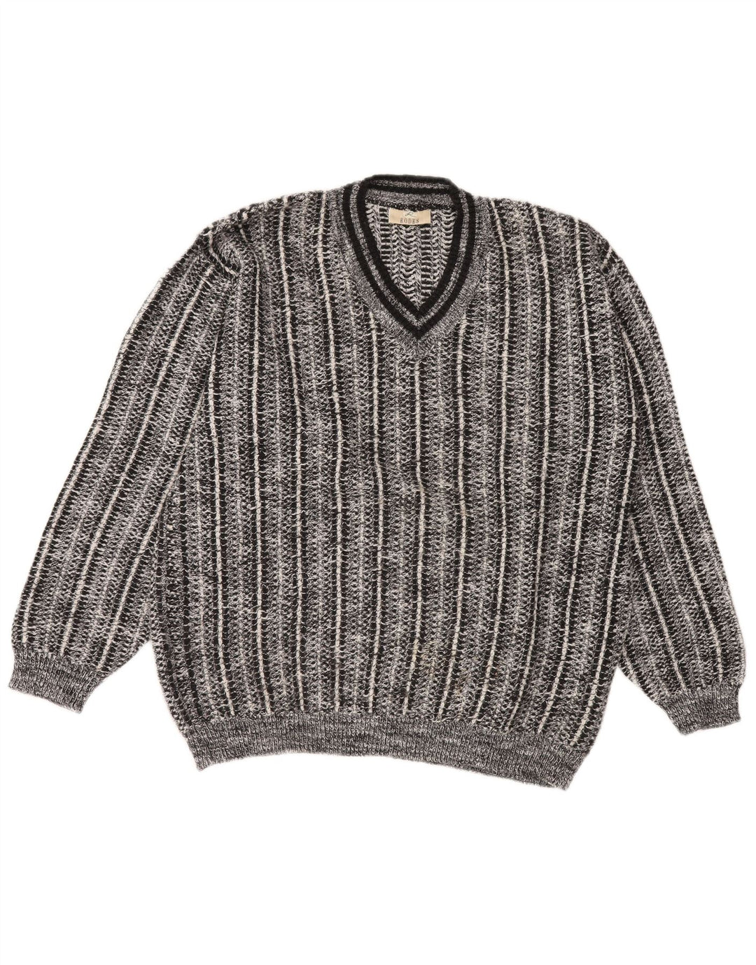 RODES Pull col V homme grand gris rayé acrylique
