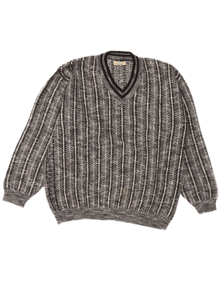 RODES Pull col V homme grand gris rayé acrylique