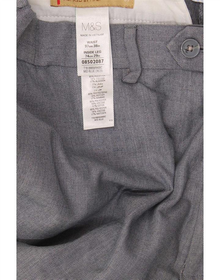 Marks & Spencer Pantalon de Costume Droit Homme W38 L29 Bleu Polyester