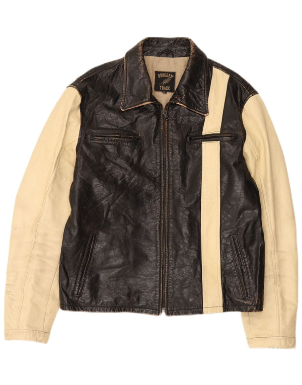 Brogden Veste en cuir graphique pour homme UK 42 XL Marron Colourblock