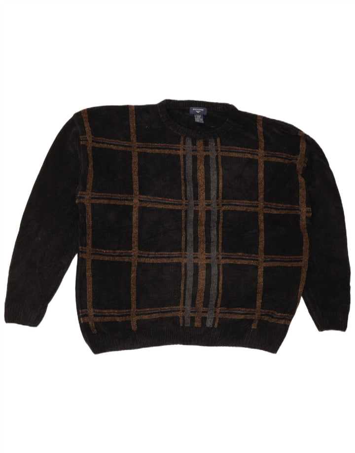 DOCKERS Pull Col Rond Homme XL Noir Carreaux Acrylique