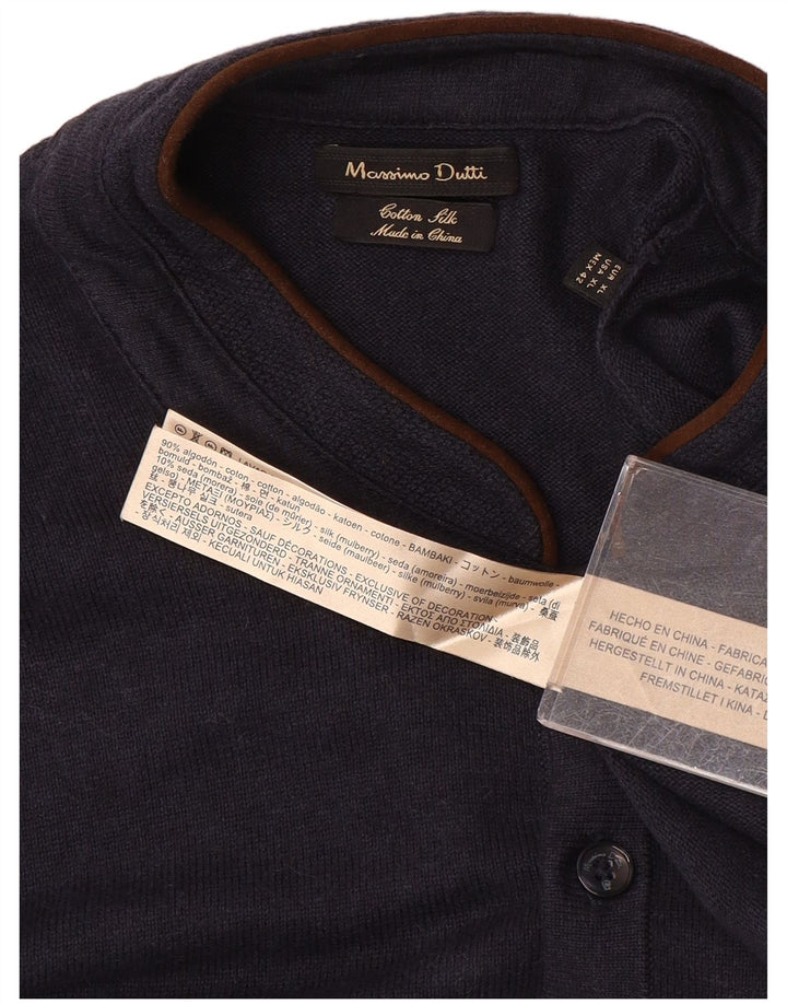 Massimo Dutti Pull col boutonné pour homme XL en coton bleu marine