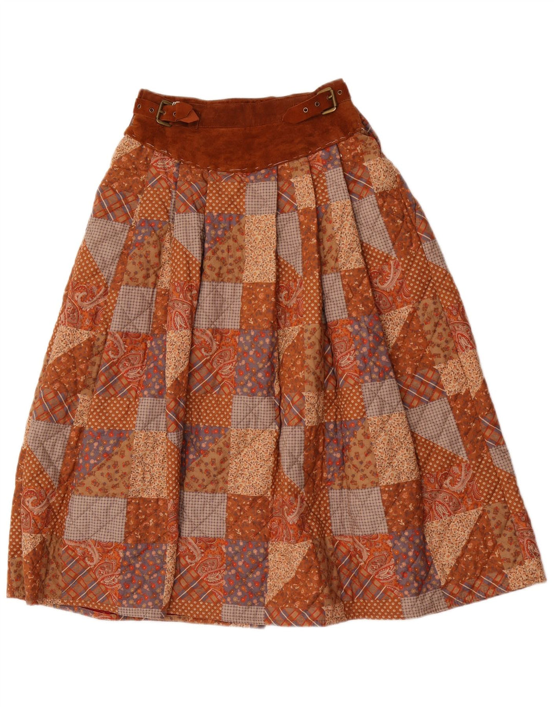 Sportmax Jupe évasée pour femme UK 12 Medium W24 Marron Patchwork Polyester