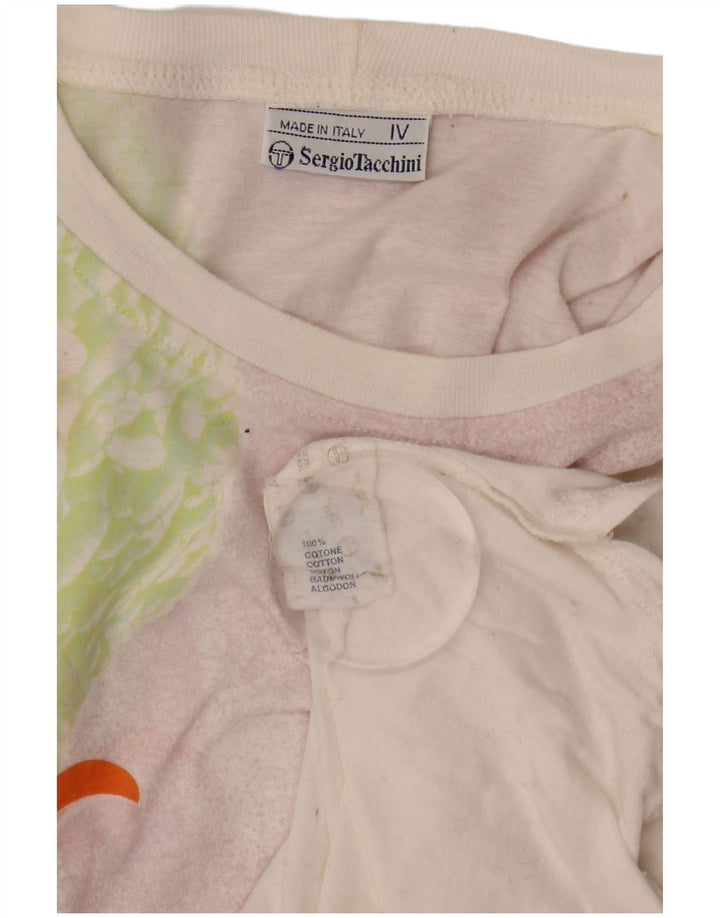 SERGIO TACCHINI T-Shirt Graphique Femme Top US 12 Grand Coton Floral Blanc
