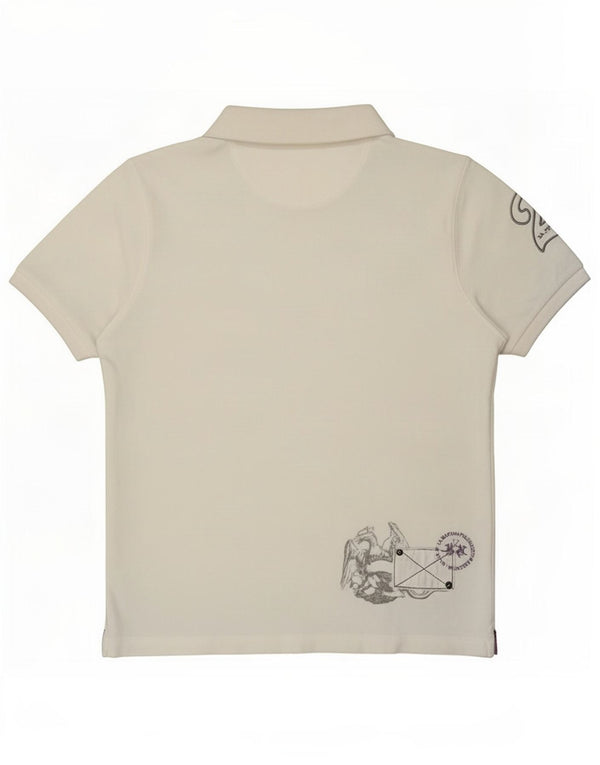 La Martina Mens Graphic Polo Shirt Medium White Cotton