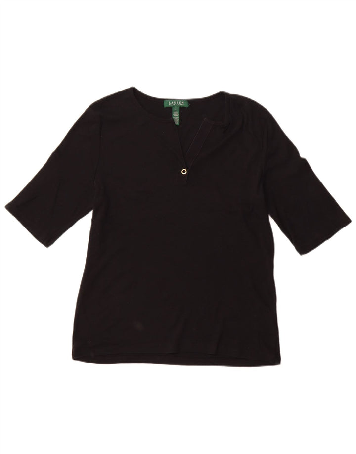 RALPH LAUREN T-Shirt Femme Top Large Noir Coton