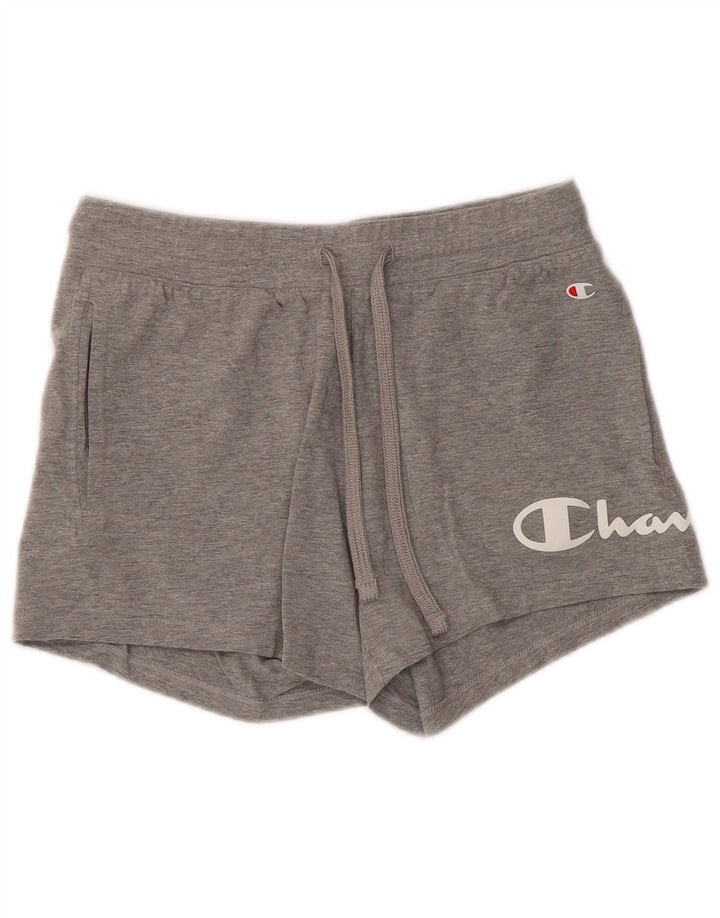 Champion Womens Graphic Sport Shorts UK 12 Medium Grey Cotton