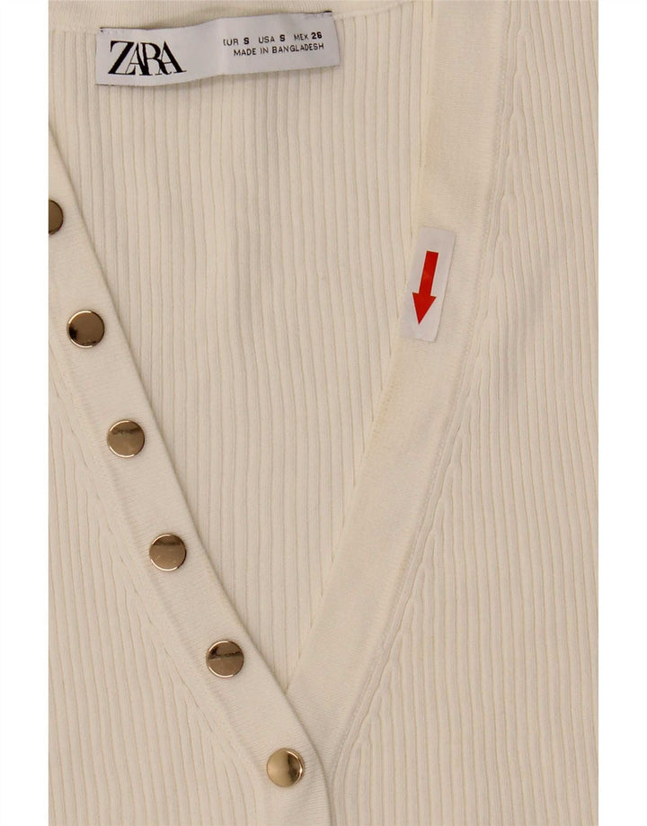 Zara Haut court sans manches pour femme UK 10 Petit Blanc