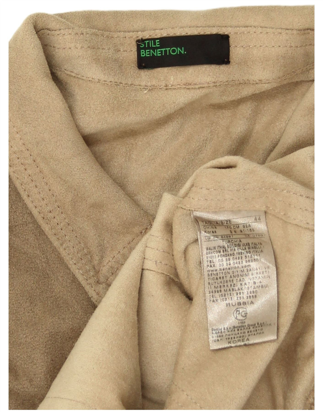 Benetton Veste Bomber Courte Femme IT 44 Polyester Beige Moyen