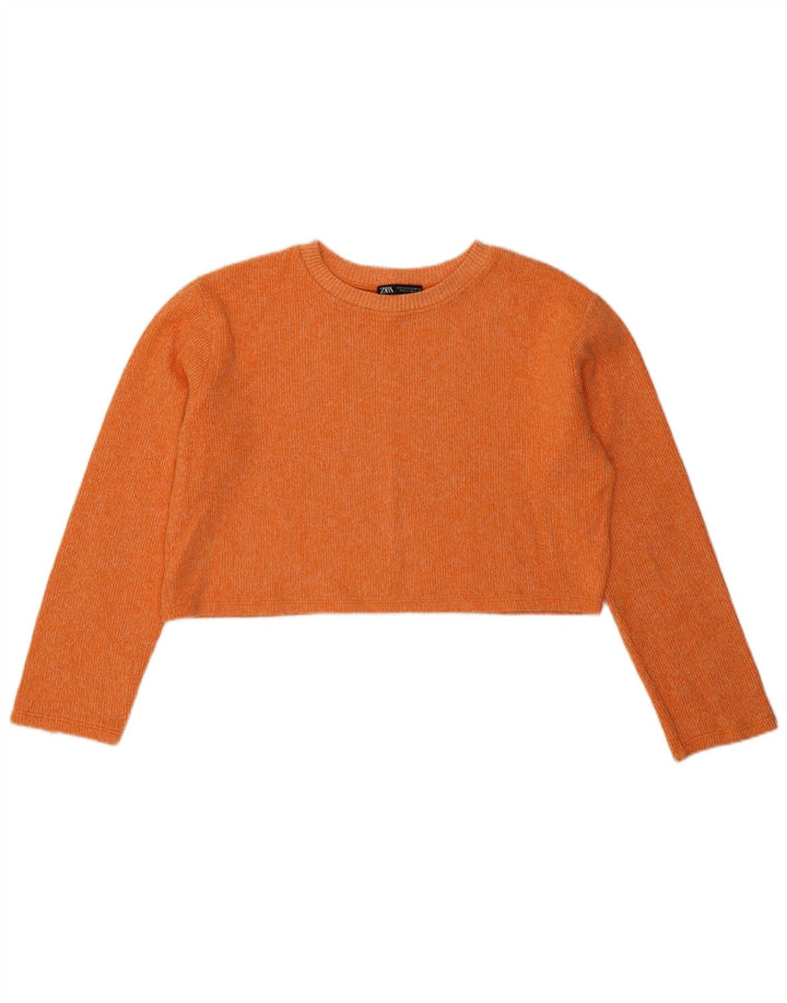 Zara Womens Crop Oversize Top Manches Longues UK 10 Petit Orange