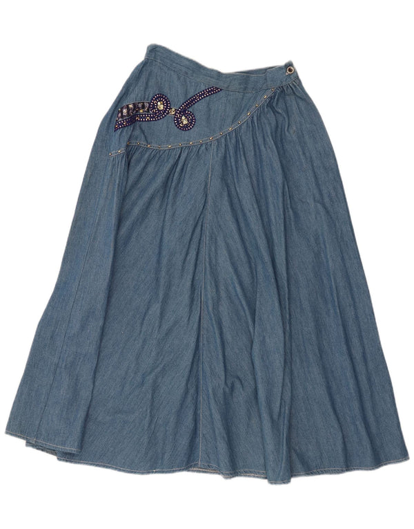jupe en denim femme vintage IT 44 Medium W26 Bleu Paisley Coton