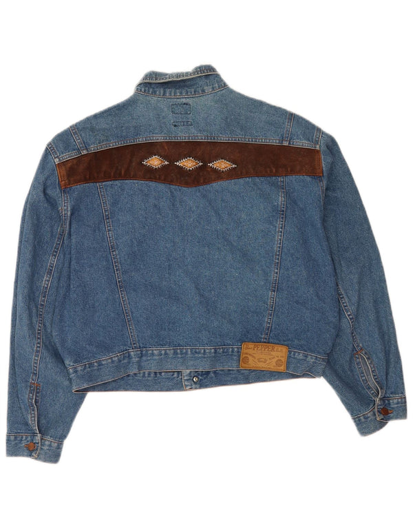 vintage Womens Crop Veste en denim surdimensionnée UK 14 Coton bleu moyen