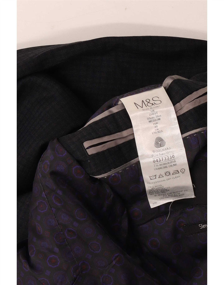 Marks & Spencer Veste blazer à 2 boutons pour homme UK 36 Petit gris à carreaux en laine