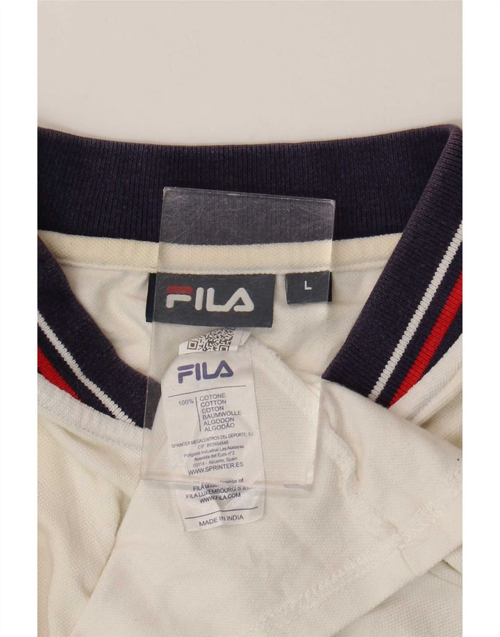 Fila Polo Homme Large Blanc Rayé Coton