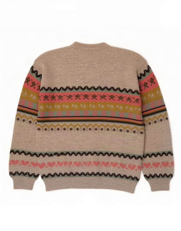 Piu Verona Womens Crew Neck Jumper Sweater UK 16 Large Beige Geometric Wool