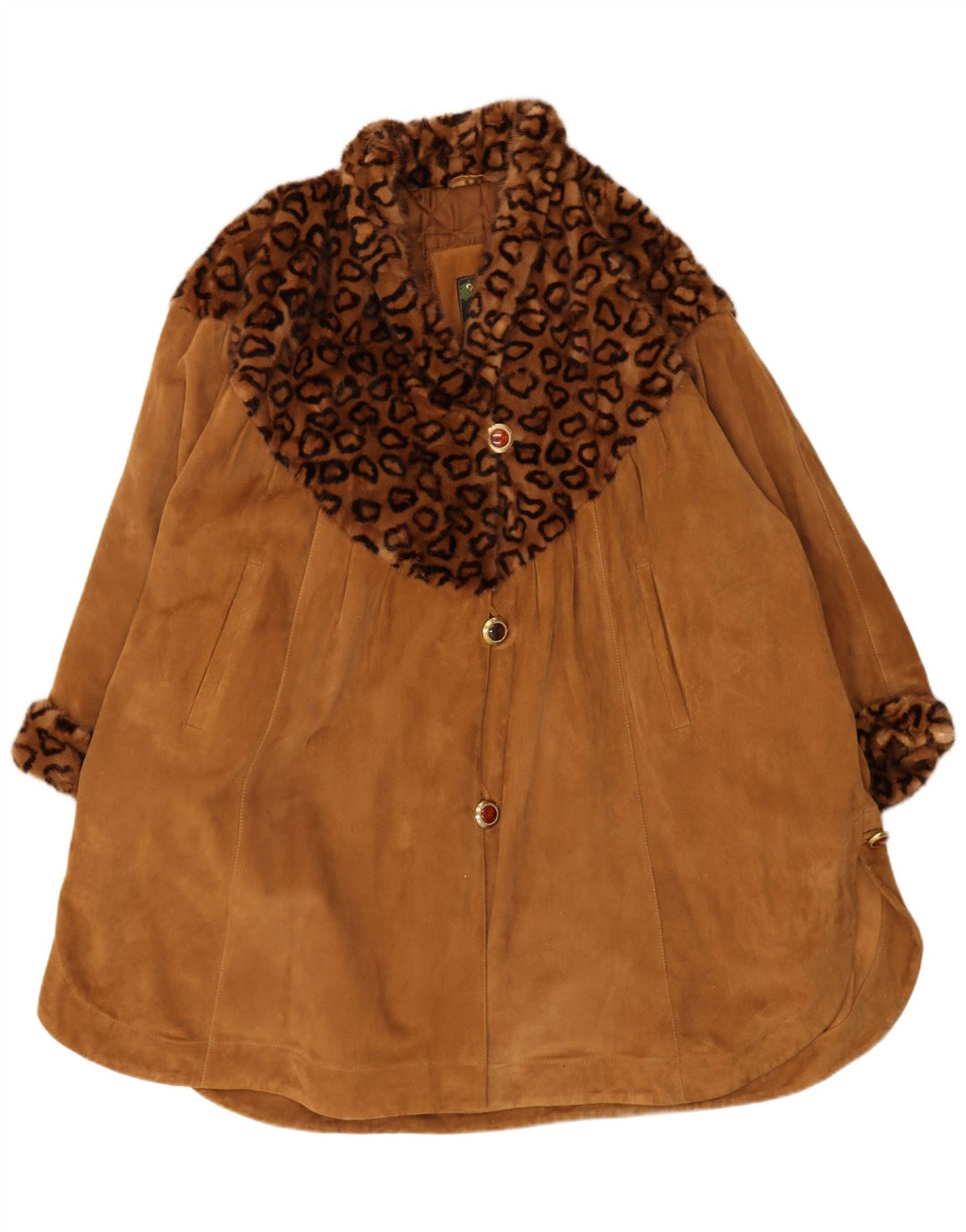 vintage Femmes Surdimensionné Manteau En Daim IT 44 Imprimé Animal Brun Moyen