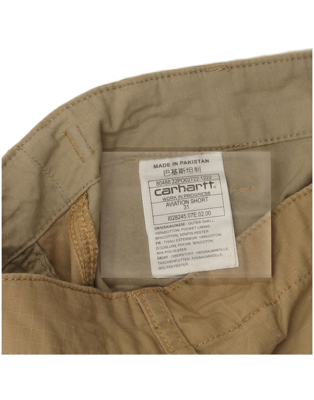 CARHARTT Short Cargo Homme W31 Coton Beige Moyen