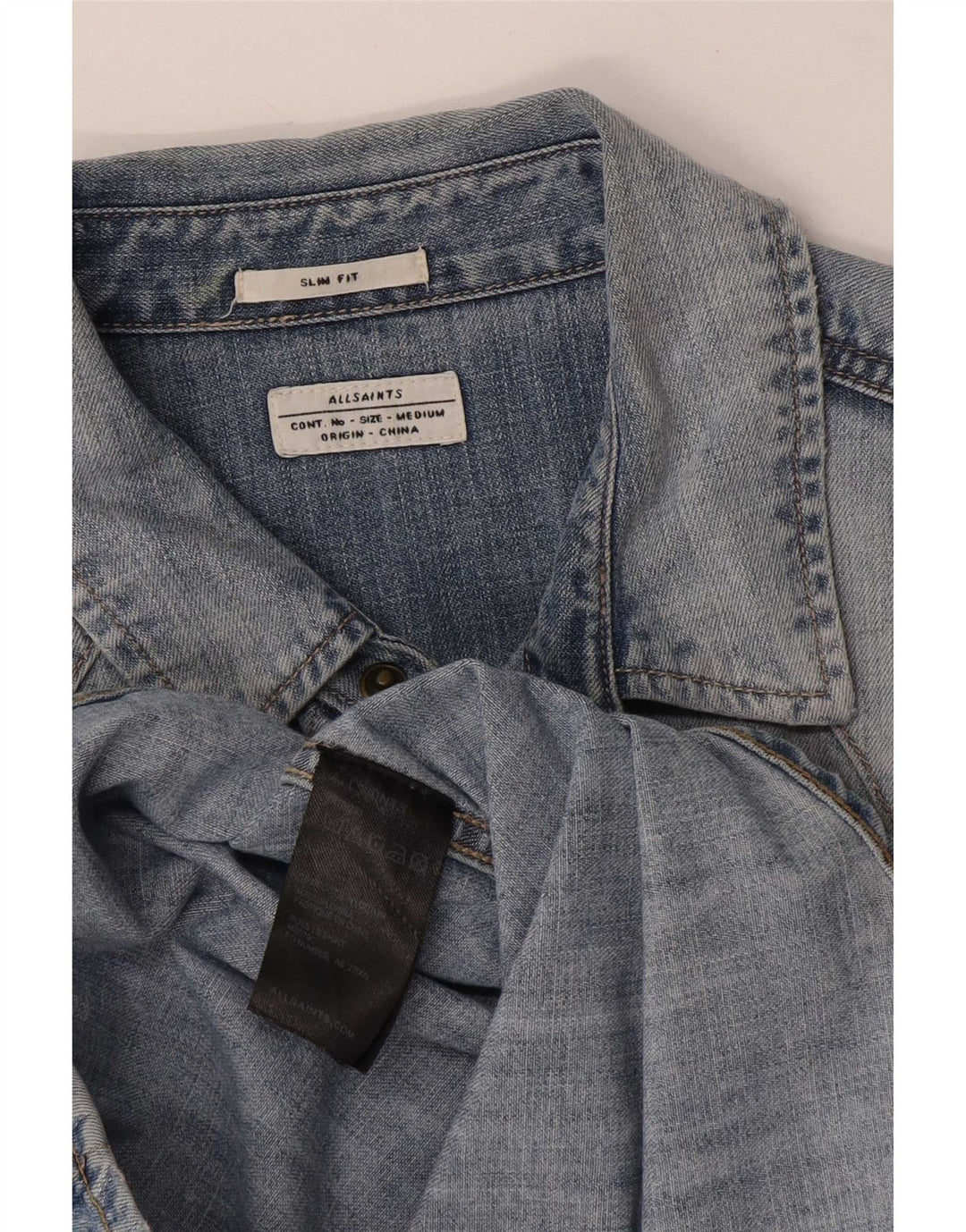 All Saints Chemise En Jean Coupe Slim Bleu Moyen Coton Homme