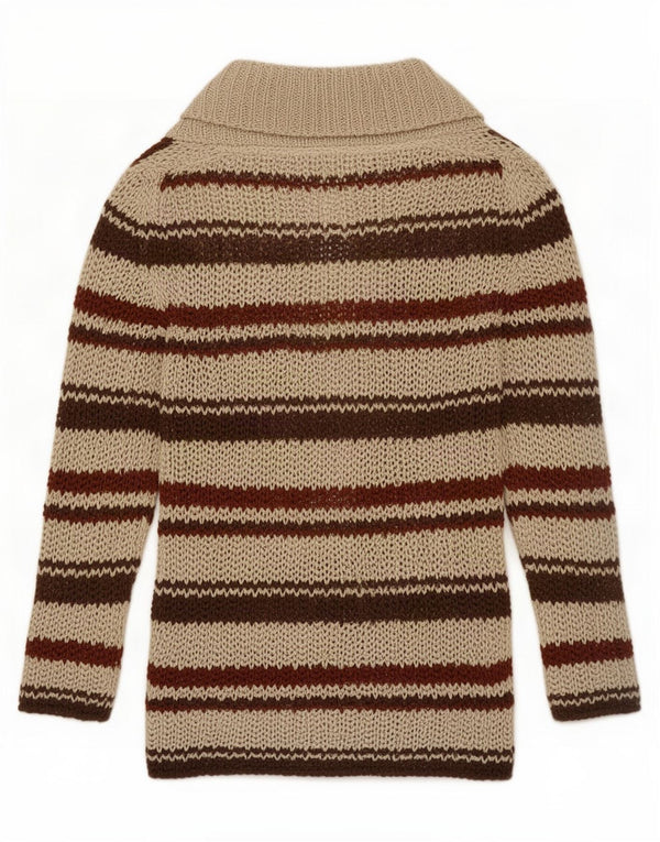 Zara Womens Longline Crochet Cardigan Pull UK 12 Marron Moyen Rayé