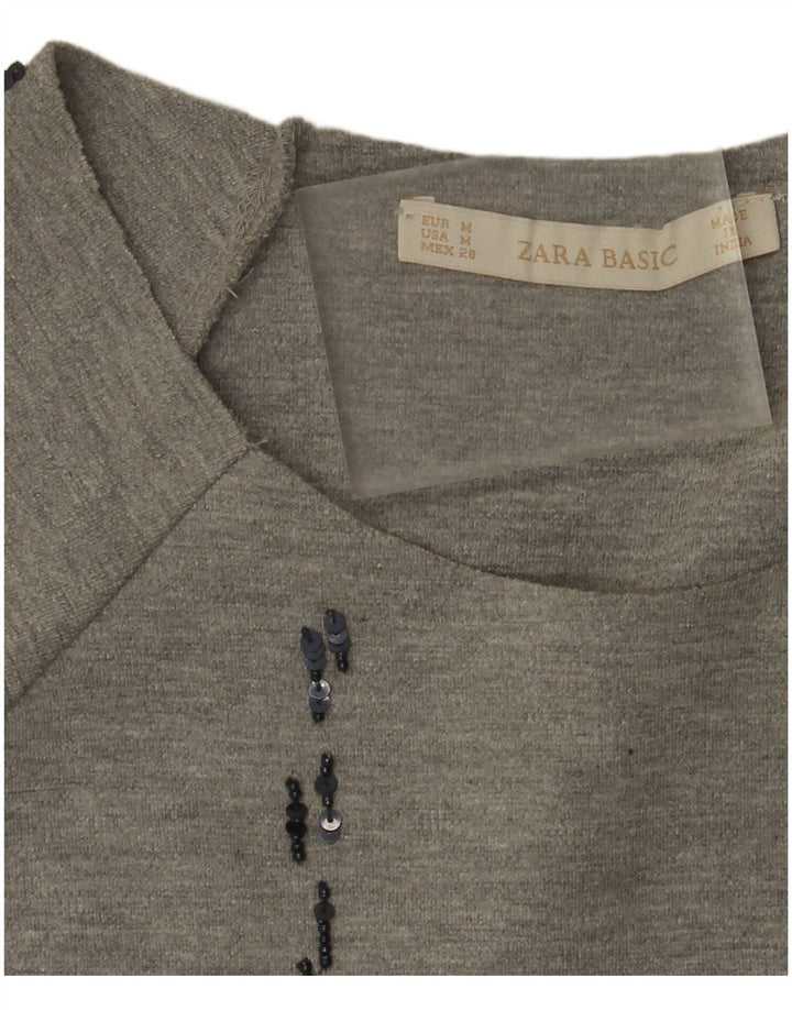 Zara Haut surdimensionné à manches 3/4 pour femme UK 14 Gris moyen à carreaux