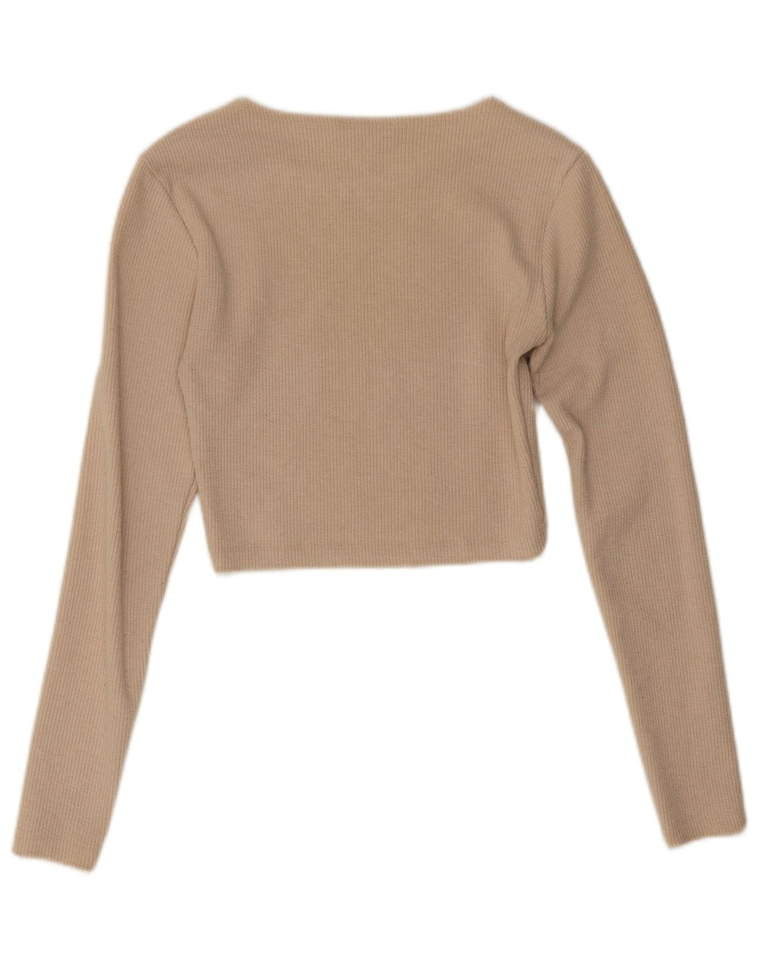 Zara Femme Crop Top Manches Longues UK 12 Beige Moyen