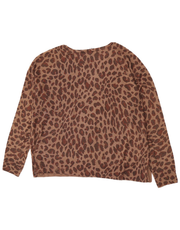 Zara Pull col bateau pour femme UK 14 Large Viscose imprimé animal marron
