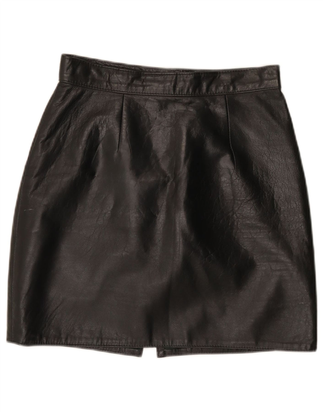 vintage Femme Mini Jupe En Cuir IT 44 Moyen W26 Cuir Noir