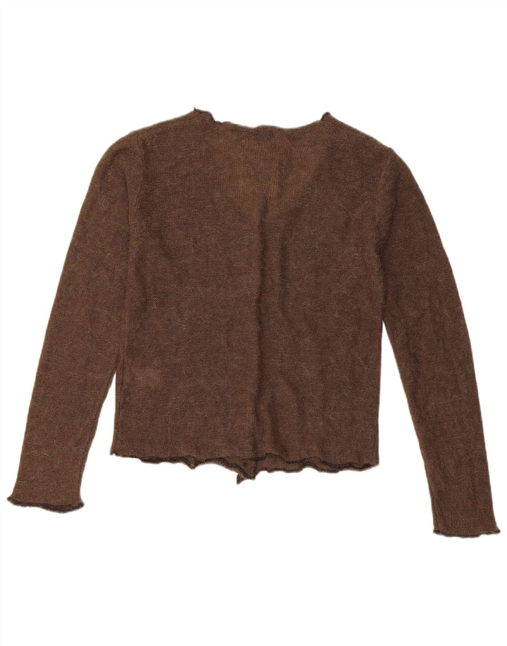 Zara Femmes Crop Cardigan Pull UK 6 XS Marron Polyamide