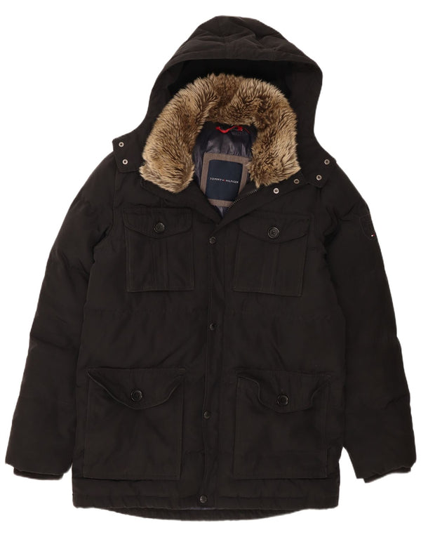 Tommy Hilfiger Manteau rembourré à capuche pour homme UK 42 XL Noir Polyester