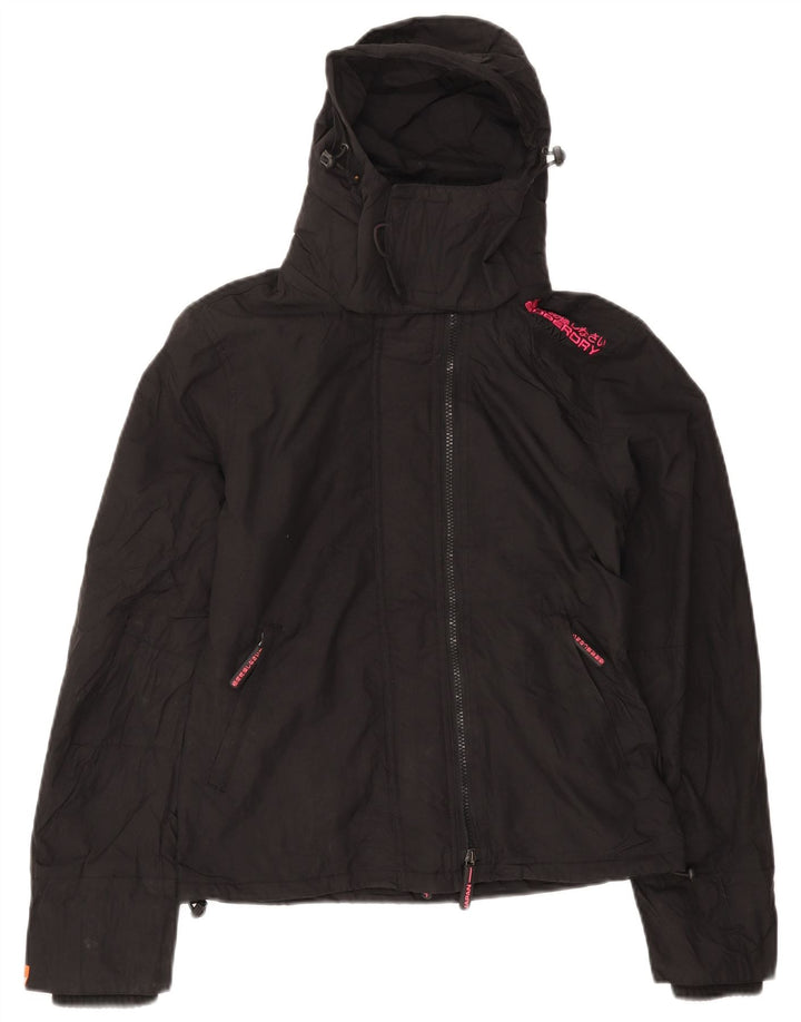 Superdry Veste coupe-vent à capuche pour femme UK 10 Petit nylon noir