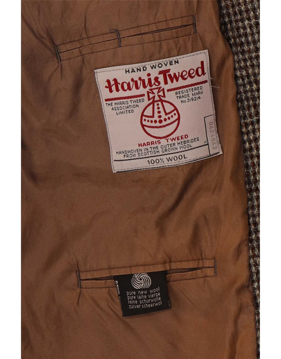 Harris Tweed Veste blazer à 2 boutons pour homme UK 38 pied-de-poule marron moyen