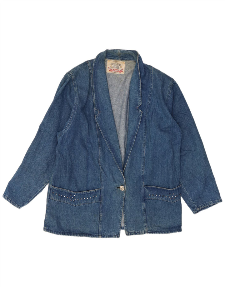VINTAGE Femme Denim 1 Bouton Blazer Veste UK 16 Grand Bleu