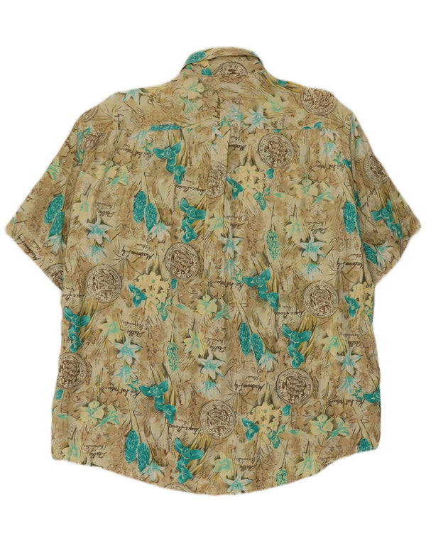 vintage Mens Graphic Chemise à manches courtes Grande Viscose Florale Beige