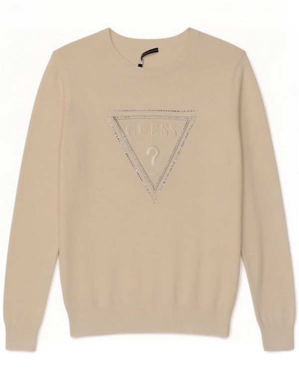 Guess Pull graphique à col bateau pour femme UK 14 Medium Blanc