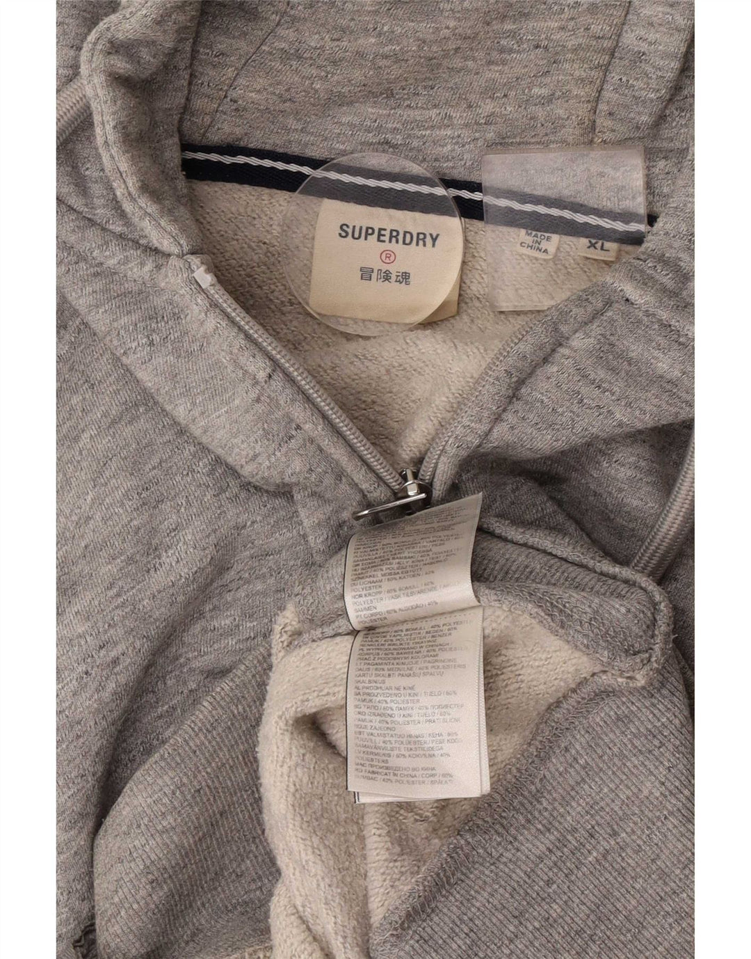Superdry Pull à capuche zippé XL en coton gris pour homme