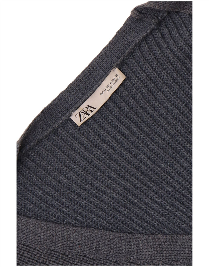 Zara Womens Crop Cardigan Sweater UK 14 Bleu Marine Moyen