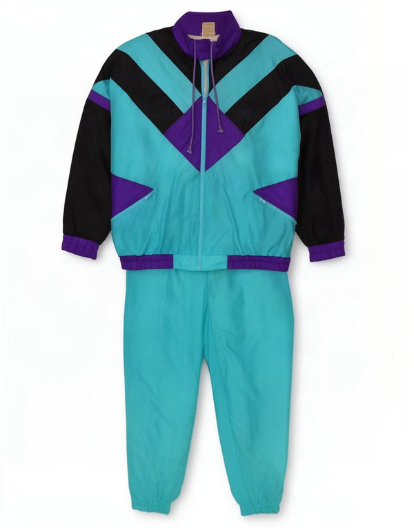 vintage Mens Full Survêtement XL Bleu Colourblock Polyamide Rétro