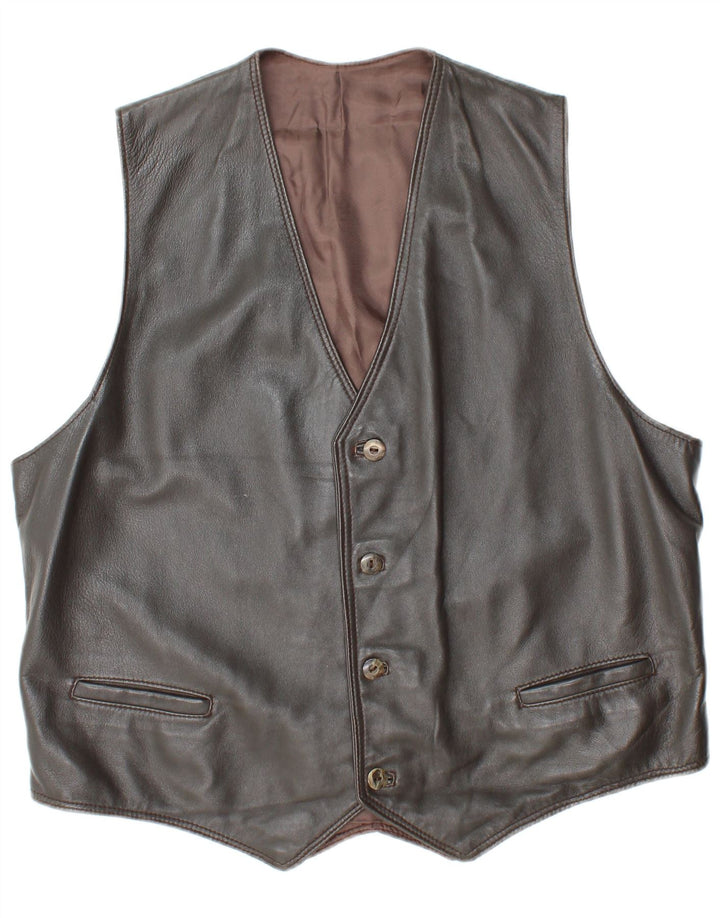 VINTAGE Gilet en cuir homme UK 38 Gris moyen