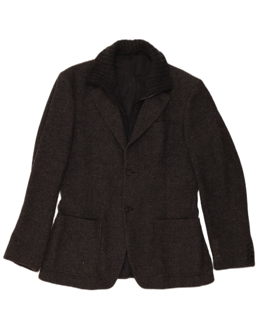 Benetton Veste Blazer 2 Boutons Homme IT 50 Grande Laine Grise Mouchetée